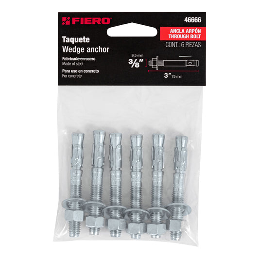 Bolsa con 6 taquetes arpón 3/8' x 3', Fiero Caja con 6, 46666