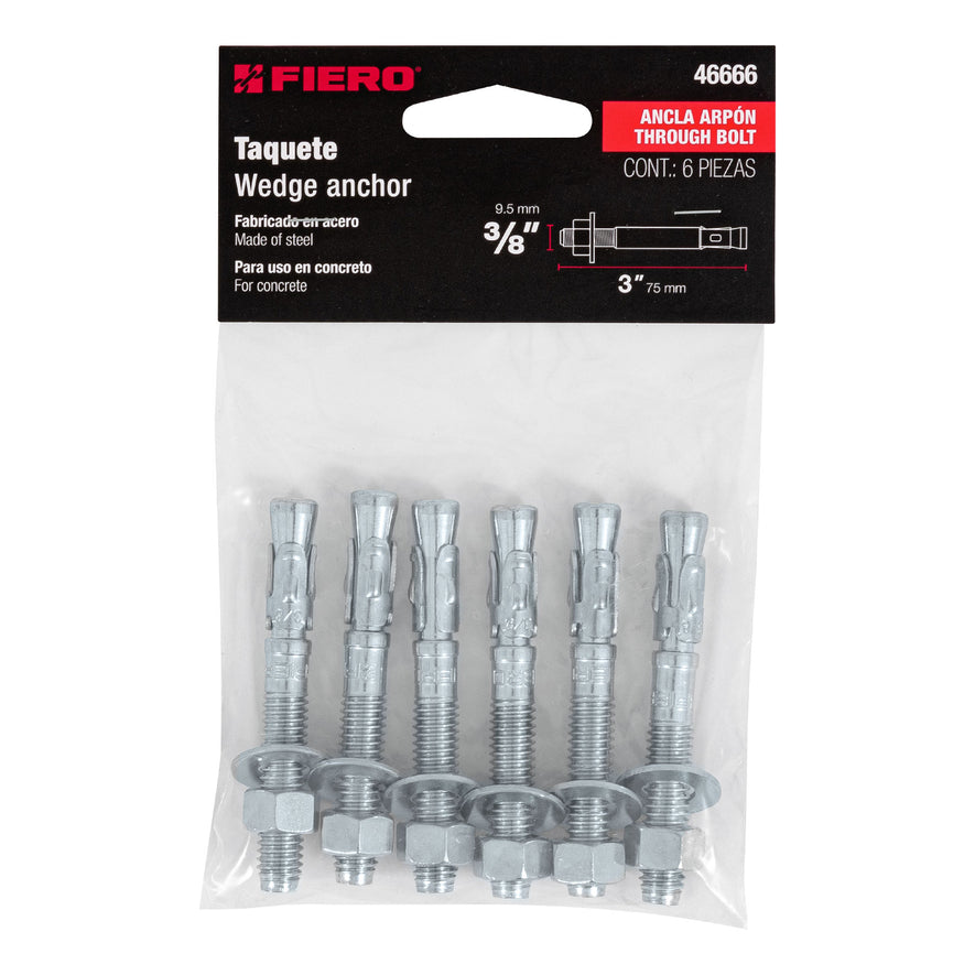 Bolsa con 6 taquetes arpón 3/8' x 3', Fiero Caja con 6, 46666