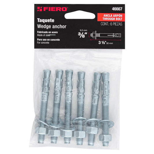 Bolsa con 6 taquetes arpón 3/8' x 3-1/2', Fiero Caja con 6, 46667