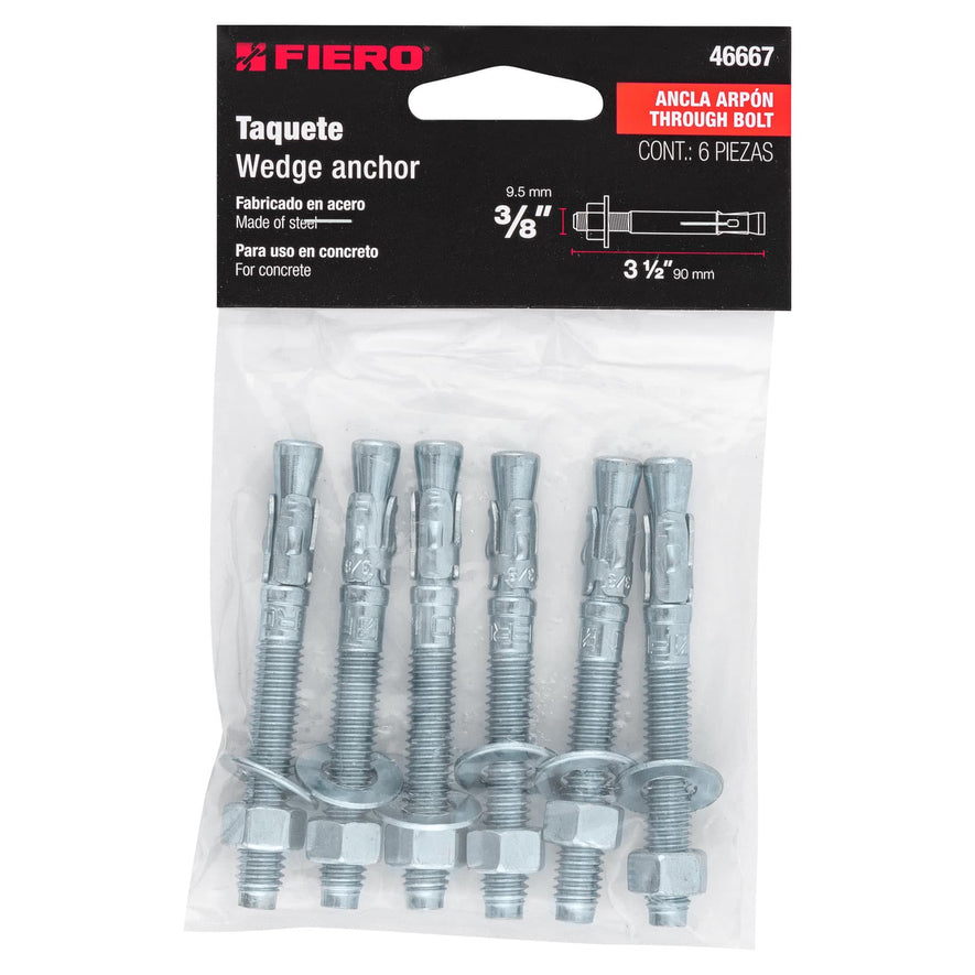 Bolsa con 6 taquetes arpón 3/8' x 3-1/2', Fiero Caja con 6, 46667