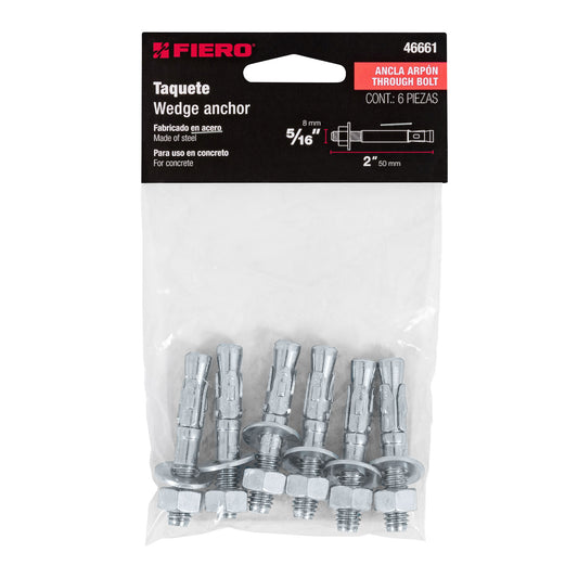 Bolsa con 6 taquetes arpón 5/16' x 2', Fiero Caja con 6, 46661