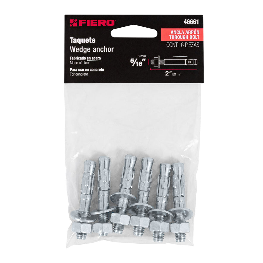 Bolsa con 6 taquetes arpón 5/16' x 2', Fiero Caja con 6, 46661