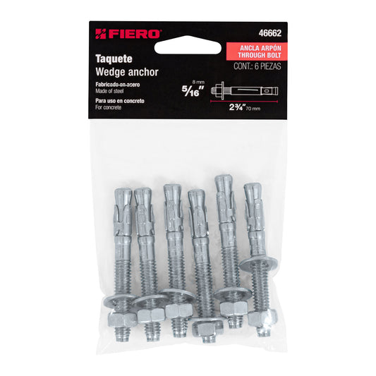 Bolsa con 6 taquetes arpón 5/16' x 2-3/4', Fiero Caja con 6, 46662