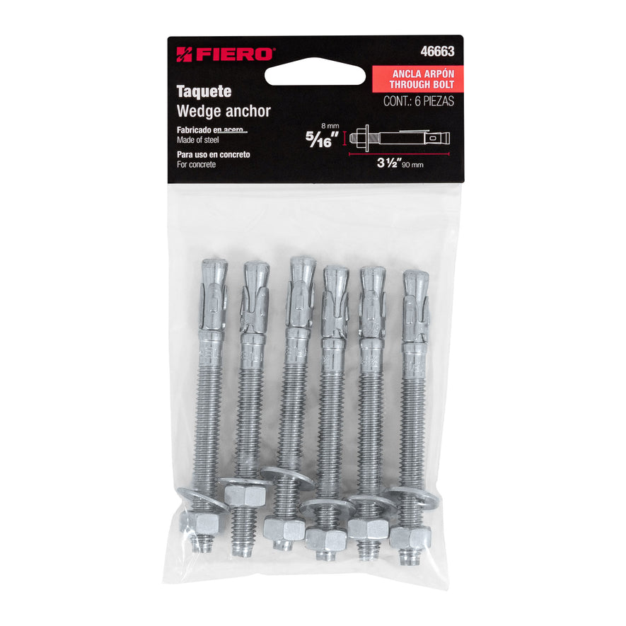 Bolsa con 6 taquetes arpón 5/16' x 3-1/2', Fiero Caja con 6, 46663