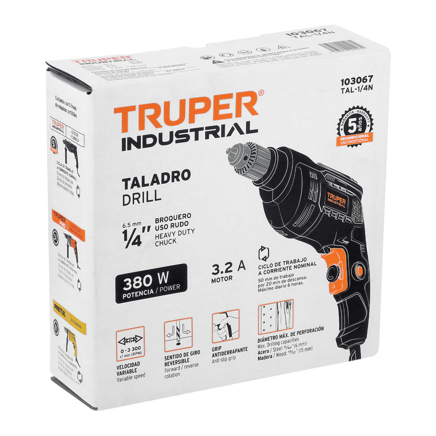 Taladro 1/4', 380W, TRUPER INDUSTRIAL, 103067