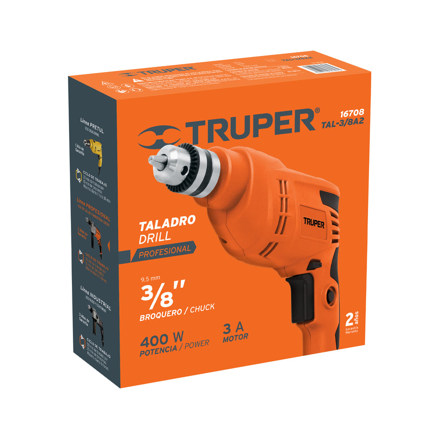Taladro 3/8', 400W, TRUPER PRO, 16708