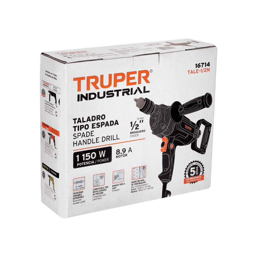 Taladro tipo espada 1/2', 1150W, TRUPER INDUSTRIAL, 16714