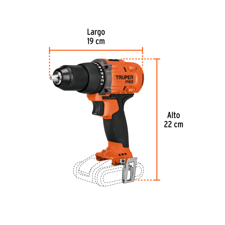 Taladro 1/2', 20V, sin accesorios, PRO, 103250