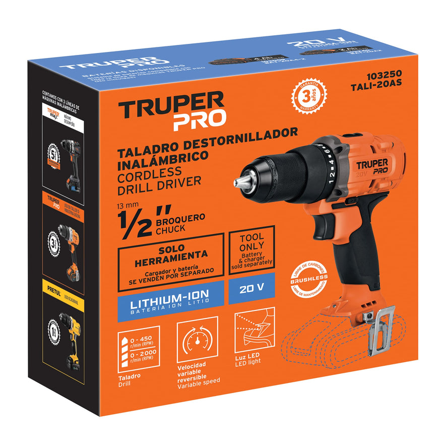 Taladro 1/2', 20V, sin accesorios, PRO, 103250