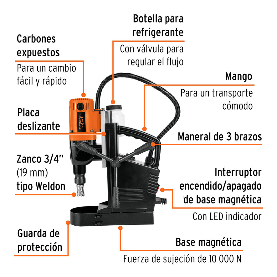 Taladro magnético 1-3/8', 1200W, TRUPER EXPERT, 100989