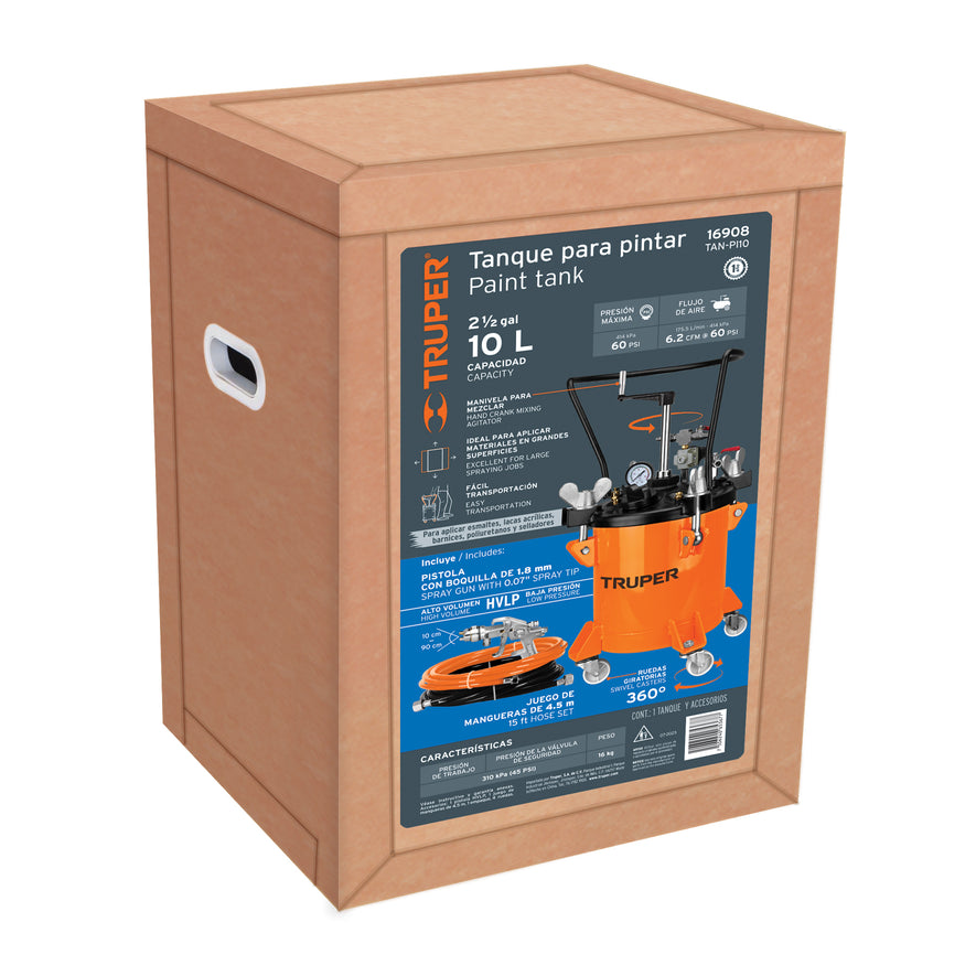 Tanque para pintura con manguera y pistola, 10 litros, 16908