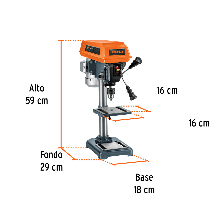 Taladro de piso 8', 1/3 HP (250 W), broquero 1/2', Truper, 16174