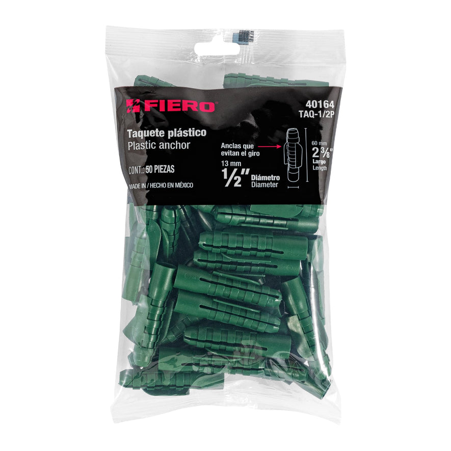 Bolsa con 50 taquetes de plástico 1/2', Fiero Caja con 12, 40164