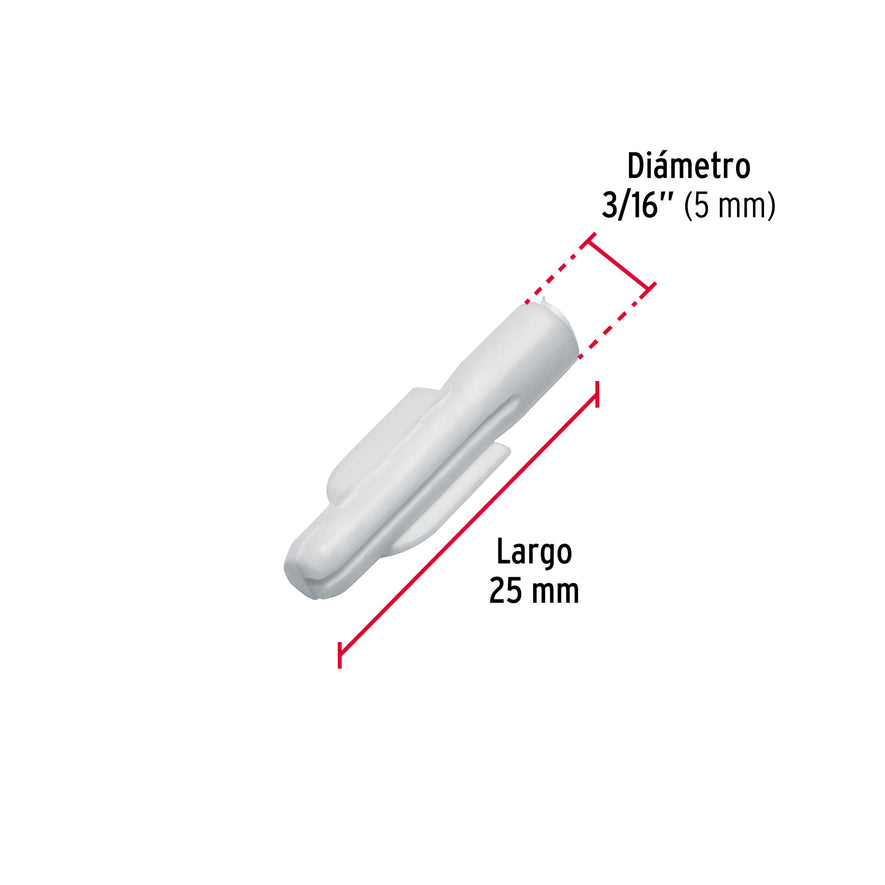 Bolsa con 50 taquetes de plástico 3/16', Fiero Caja con 12, 40163