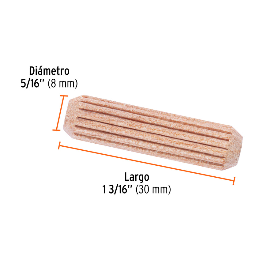 Blíster con 100 taquetes de madera ranurado 5/16', Fiero Caja con 6, 49222