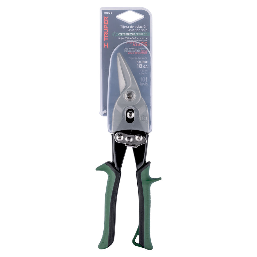 Tijera de aviación 10' corte derecho, Truper Caja con 3, 18535