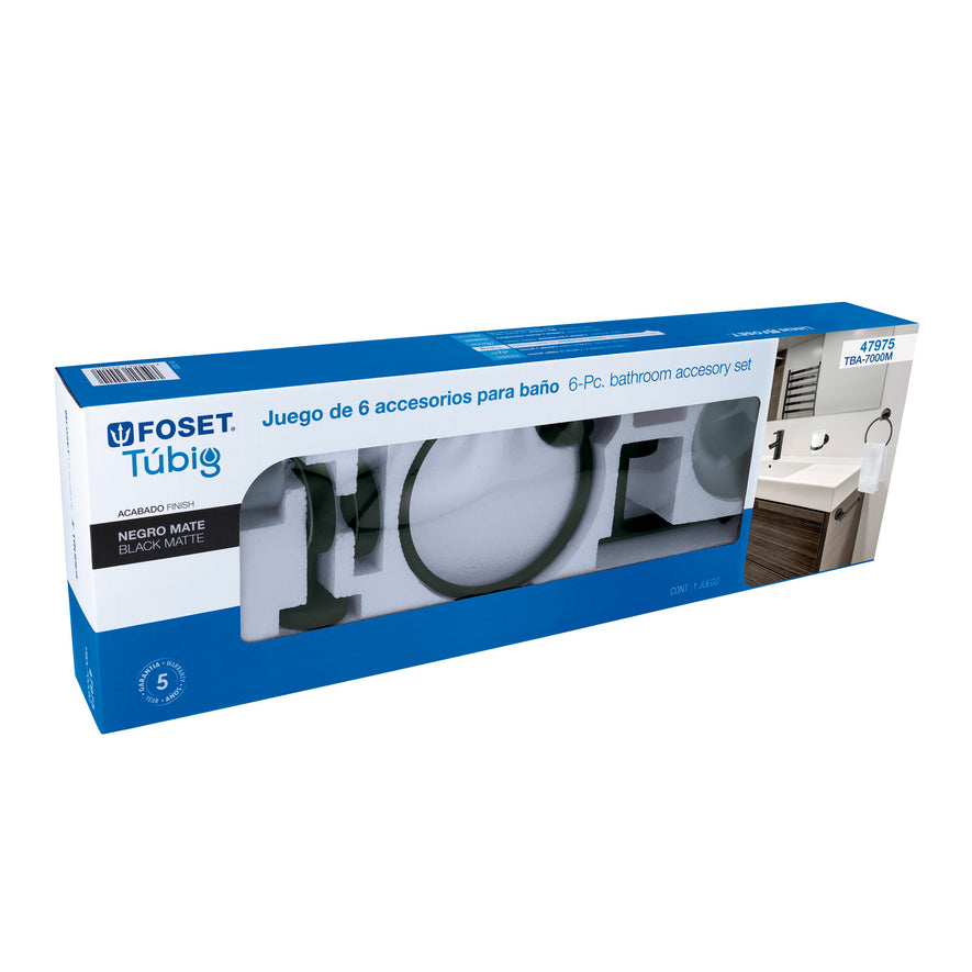 Juego de 6 accesorios para baño acabado negro, Foset Tubig, 47975