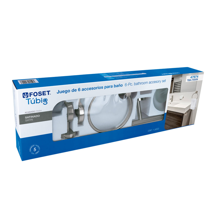 Juego de 6 accesorios para baño acabado satín, Foset Tubig, 47974