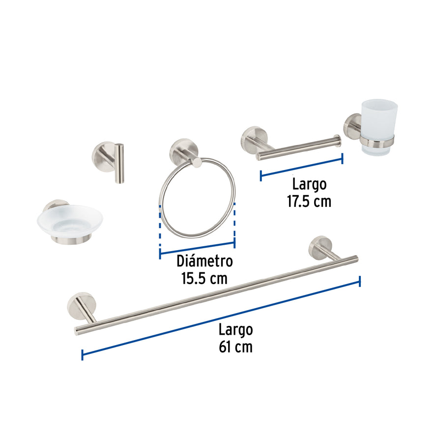Juego de 6 accesorios para baño acabado satín, Foset Tubig, 47974