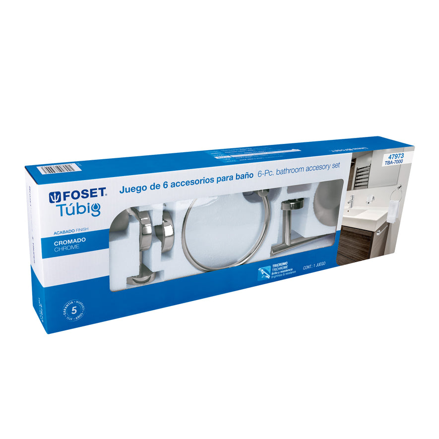 Juego de 6 accesorios para baño acabado cromo, Foset Tubig, 47973