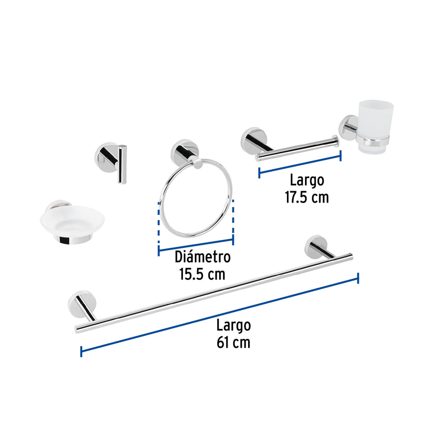 Juego de 6 accesorios para baño acabado cromo, Foset Tubig, 47973