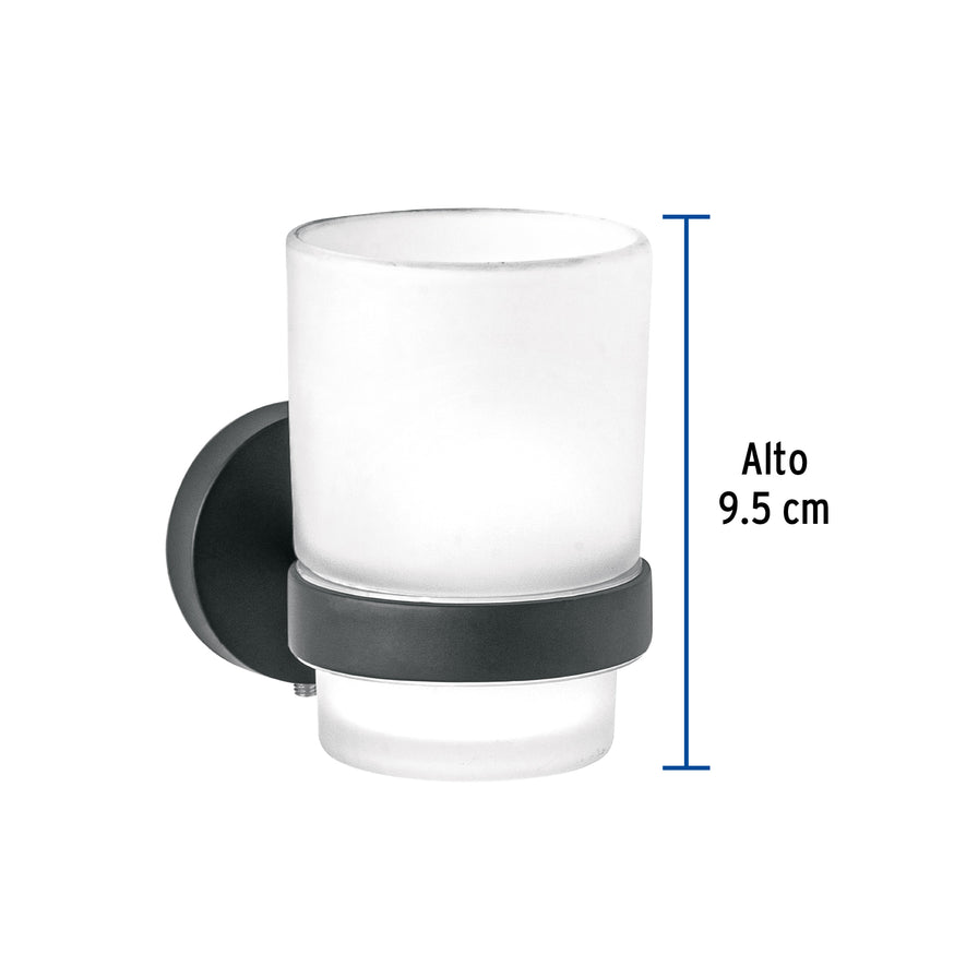 Portavaso cepillero negro con vaso de vidrio, Foset Túbig Caja con 6, 45957