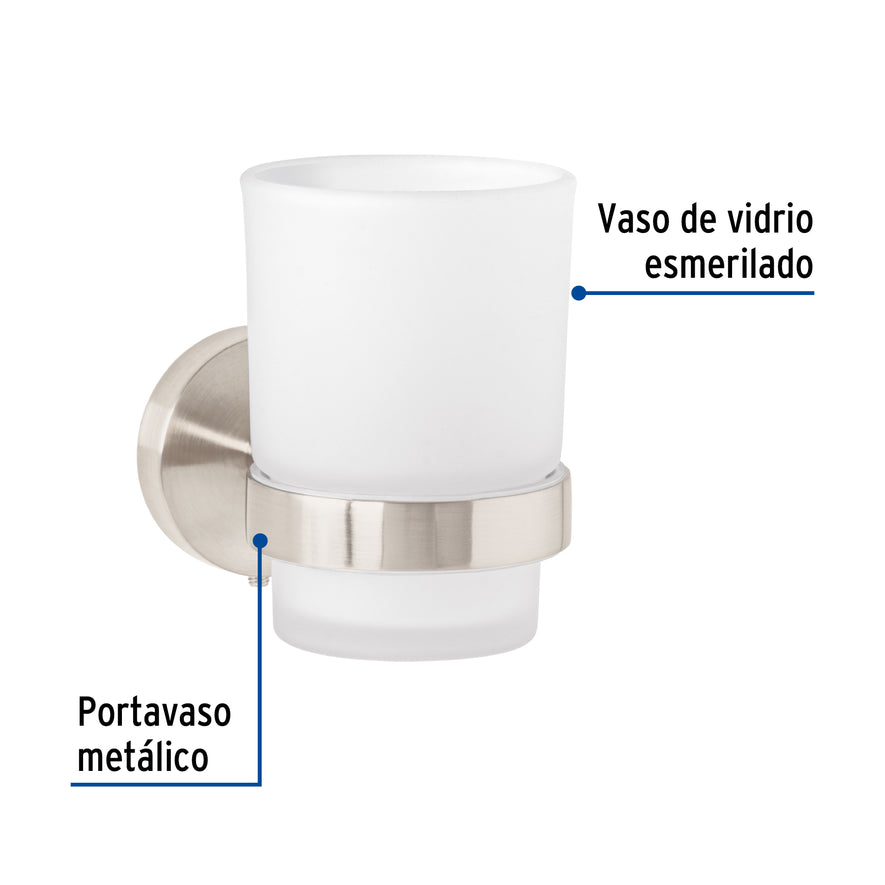 Portavaso cepillero satín con vaso de vidrio, Foset Túbig Caja con 6, 45956
