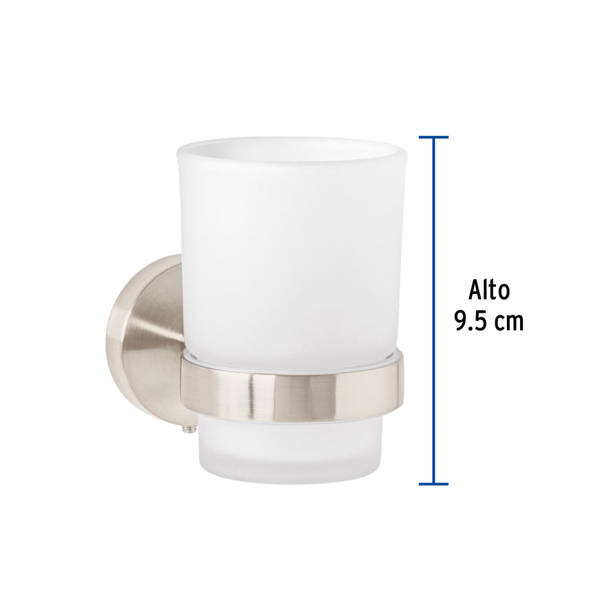 Portavaso cepillero satín con vaso de vidrio, Foset Túbig Caja con 6, 45956