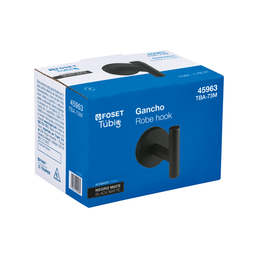 Gancho sencillo metálico acabado negro, Foset Túbig Caja con 6, 45963
