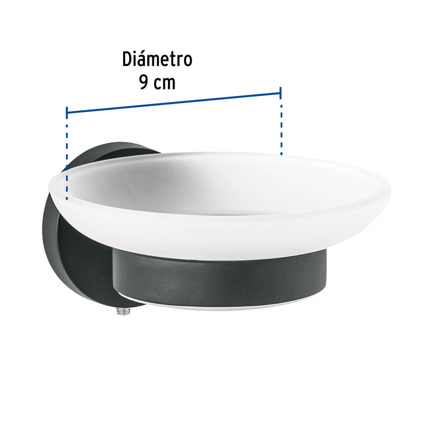 Jabonera metálica negro con plato de vidrio, Foset Túbig Caja con 6, 45966