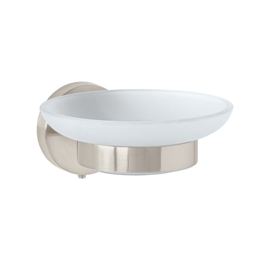 Jabonera metálica satín con plato de vidrio, Foset Túbig Caja con 6, 45965