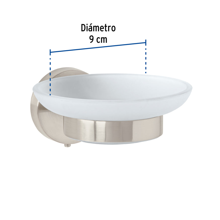 Jabonera metálica satín con plato de vidrio, Foset Túbig Caja con 6, 45965