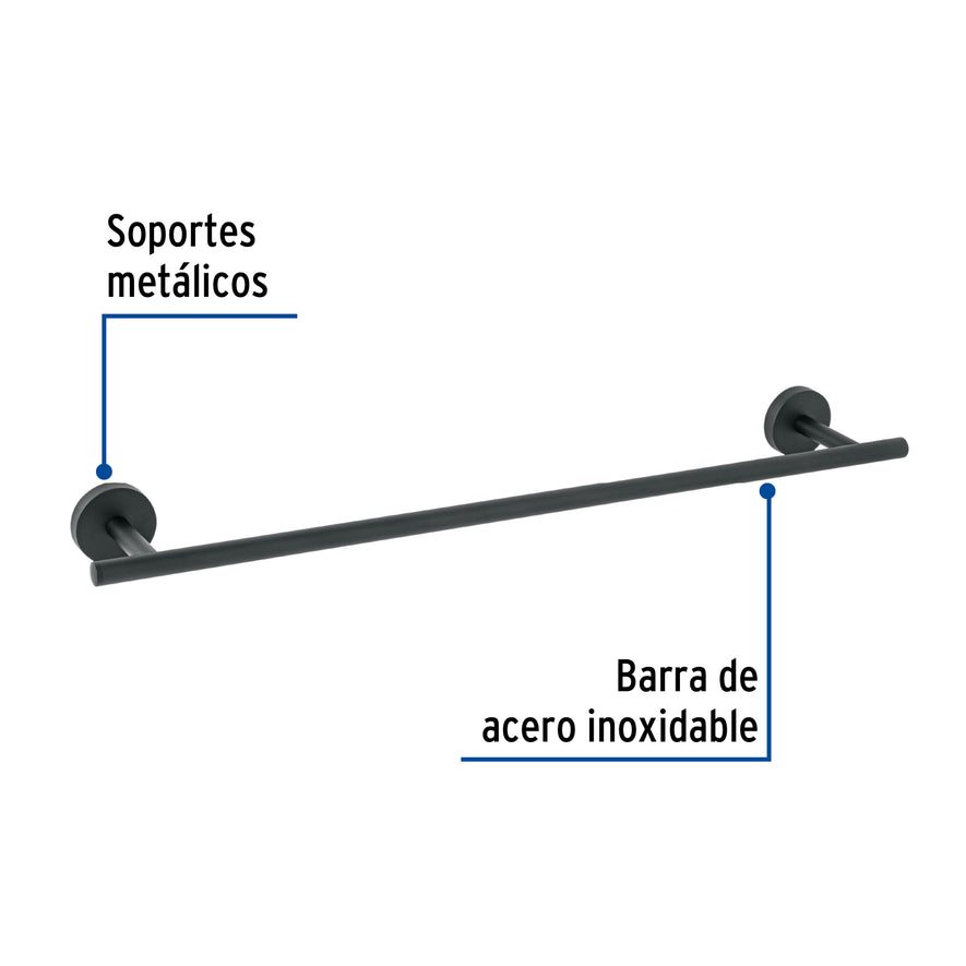 Toallero de barra metálico acabado negro, Foset Túbig Caja con 6, 45972