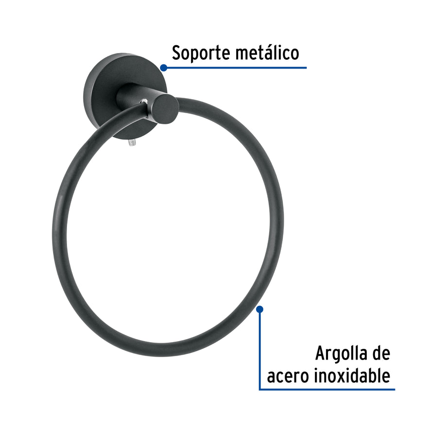 Toallero argolla metálico acabado negro, Foset Túbig Caja con 6, 45975