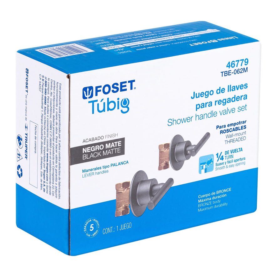 Juego llaves empotrar roscables, palanca negro, Túbig, 46779