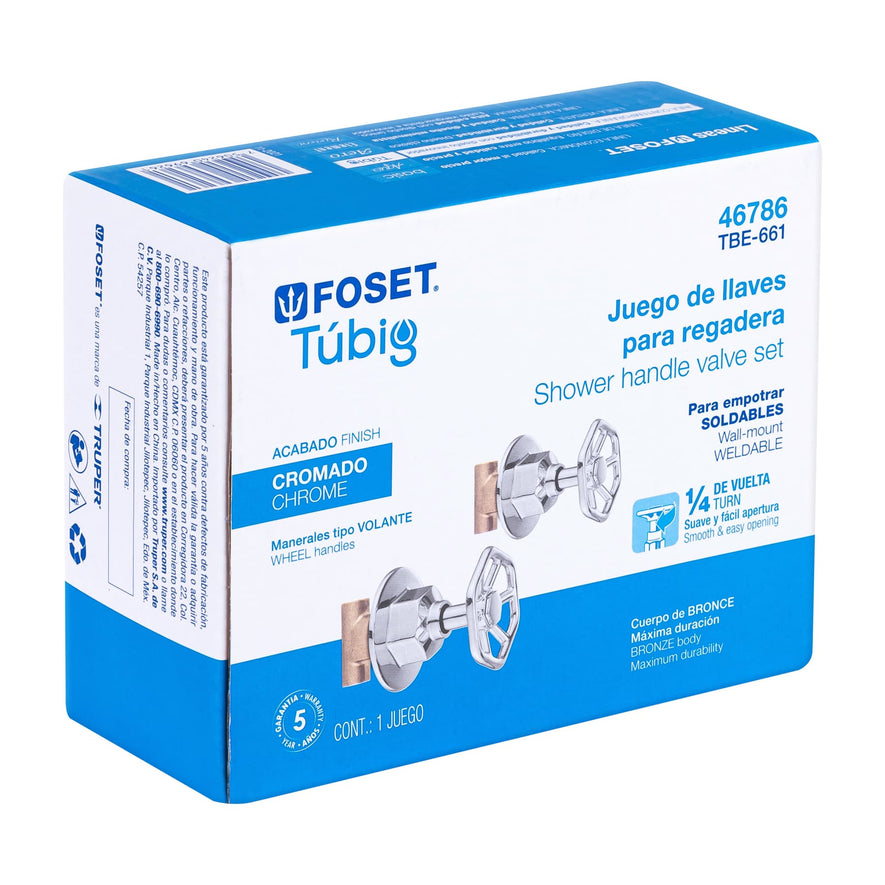 Juego llaves empotrar soldables, volante cromo, Túbig, 46786