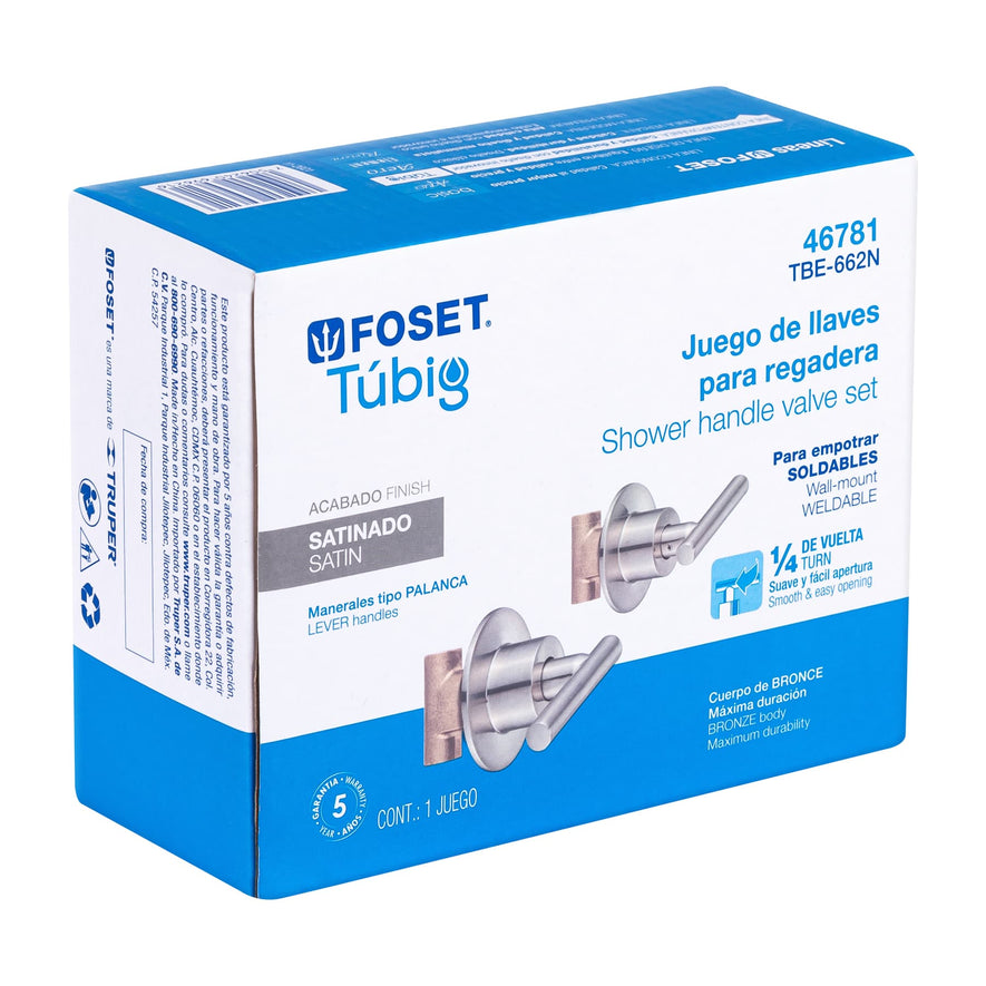 Juego llaves empotrar soldables, palanca satín, Túbig, 46781