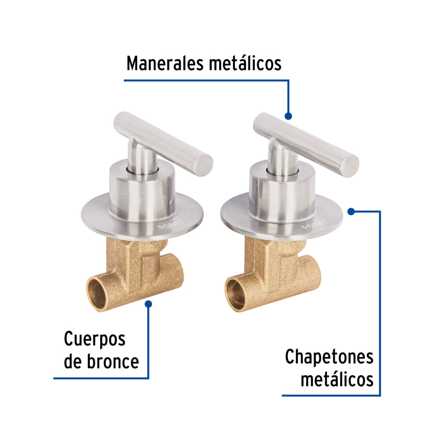 Juego llaves empotrar soldables, palanca satín, Túbig, 46781