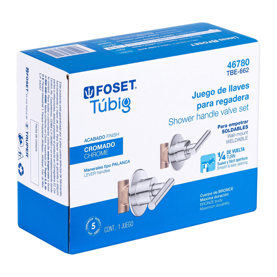 Juego llaves empotrar soldables, palanca cromo, Túbig, 46780