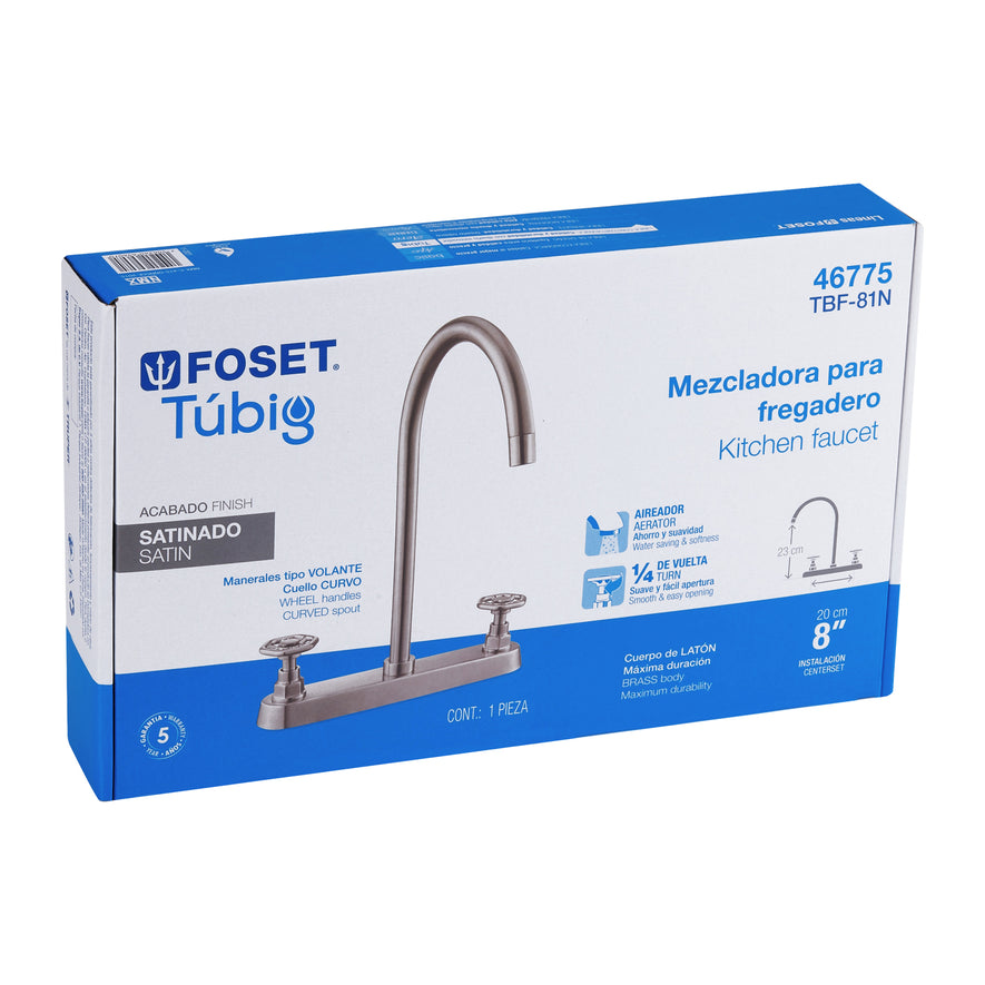 Mezcladora para fregadero, manerales redondos,satín, Tubig, 46775