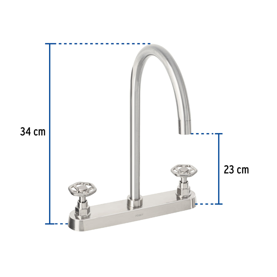 Mezcladora para fregadero, manerales redondos,satín, Tubig, 46775
