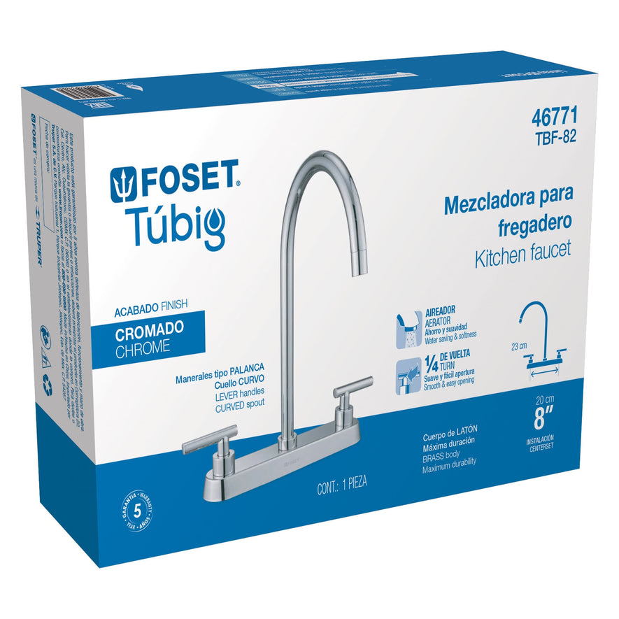 Mezcladora para fregadero, manerales palanca, cromo, Tubig, 46771