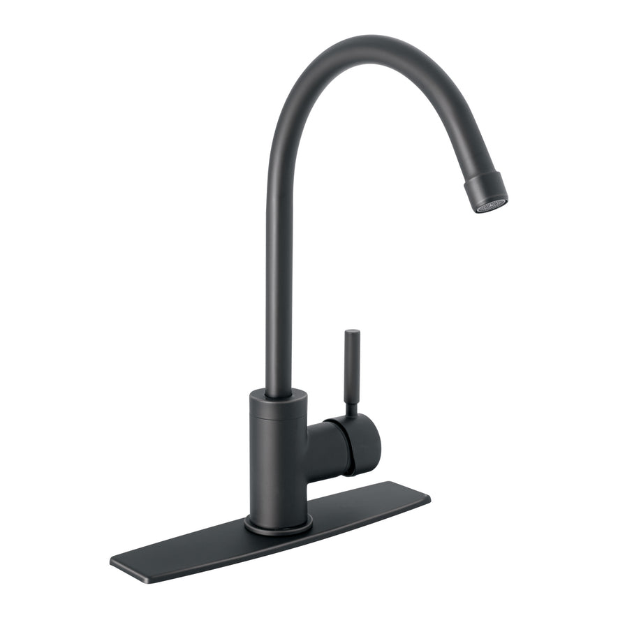 Monomando para fregadero, cuello alto, negro mate, Tubig, 46767