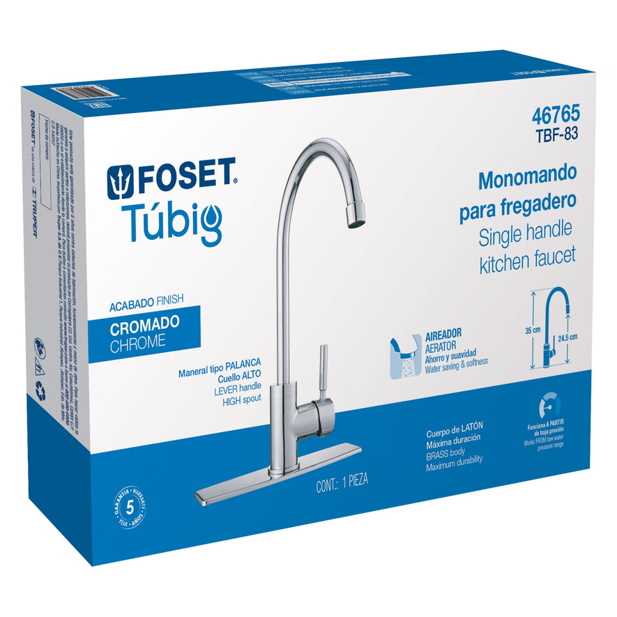 Monomando para fregadero, cuello alto, cromo, Foset Tubig, 46765