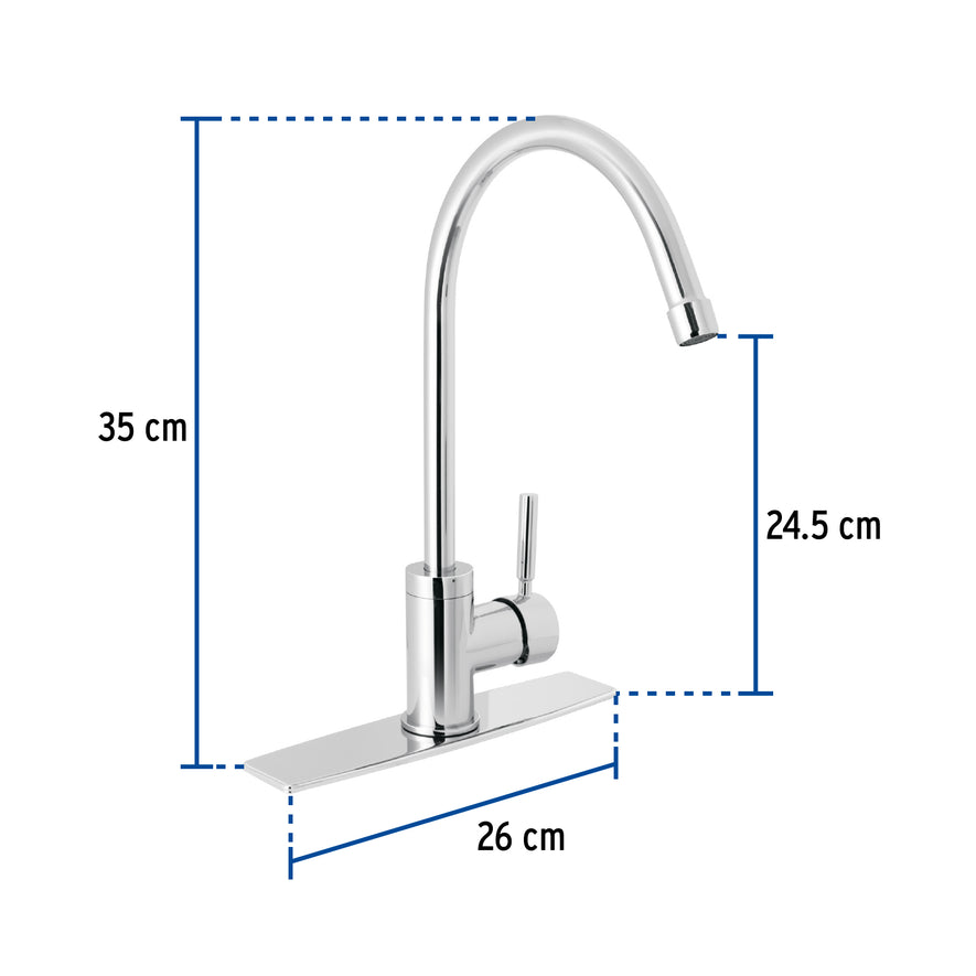 Monomando para fregadero, cuello alto, cromo, Foset Tubig, 46765