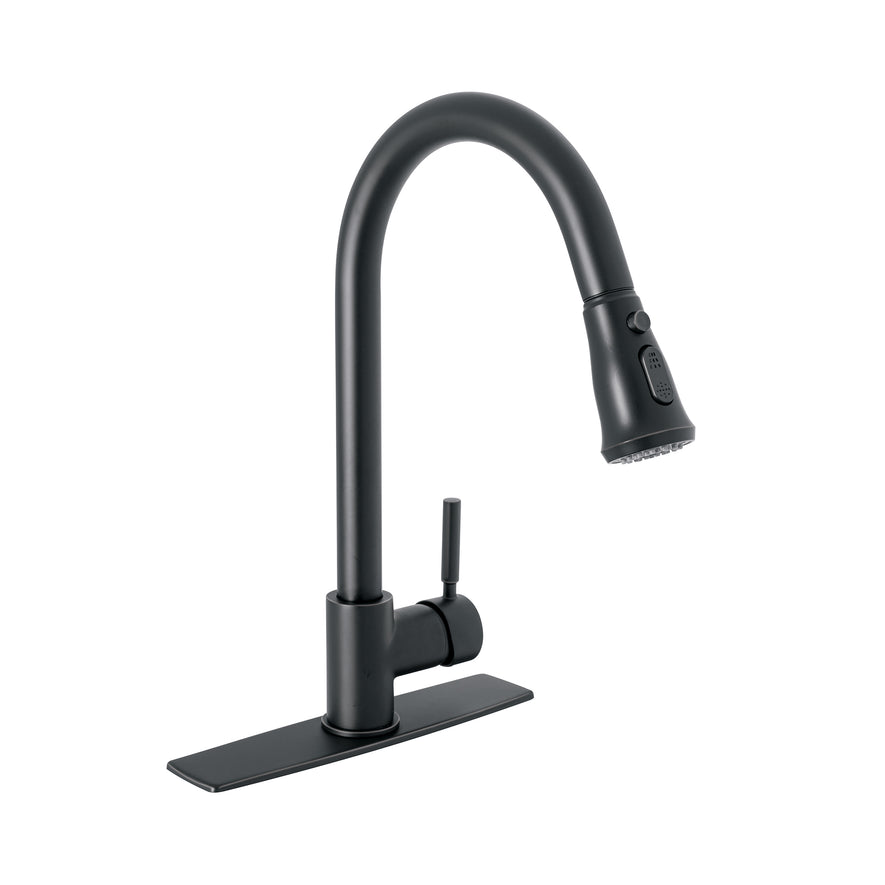 Monomando para fregadero,cuello extraible,negro mate,Tubig, 46770