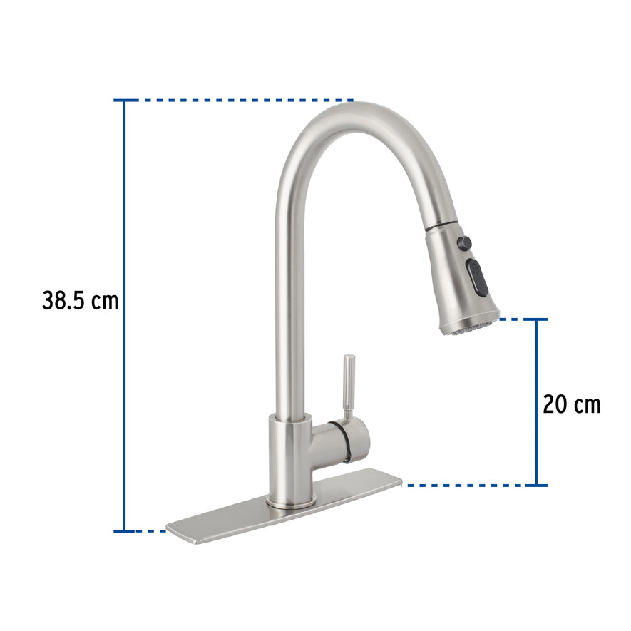 Monomando para fregadero, cuello extraible, satín, Tubig, 46769