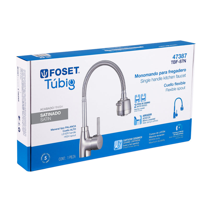 Monomando para fregadero con cuello flexible, satín, Tubig, 47387