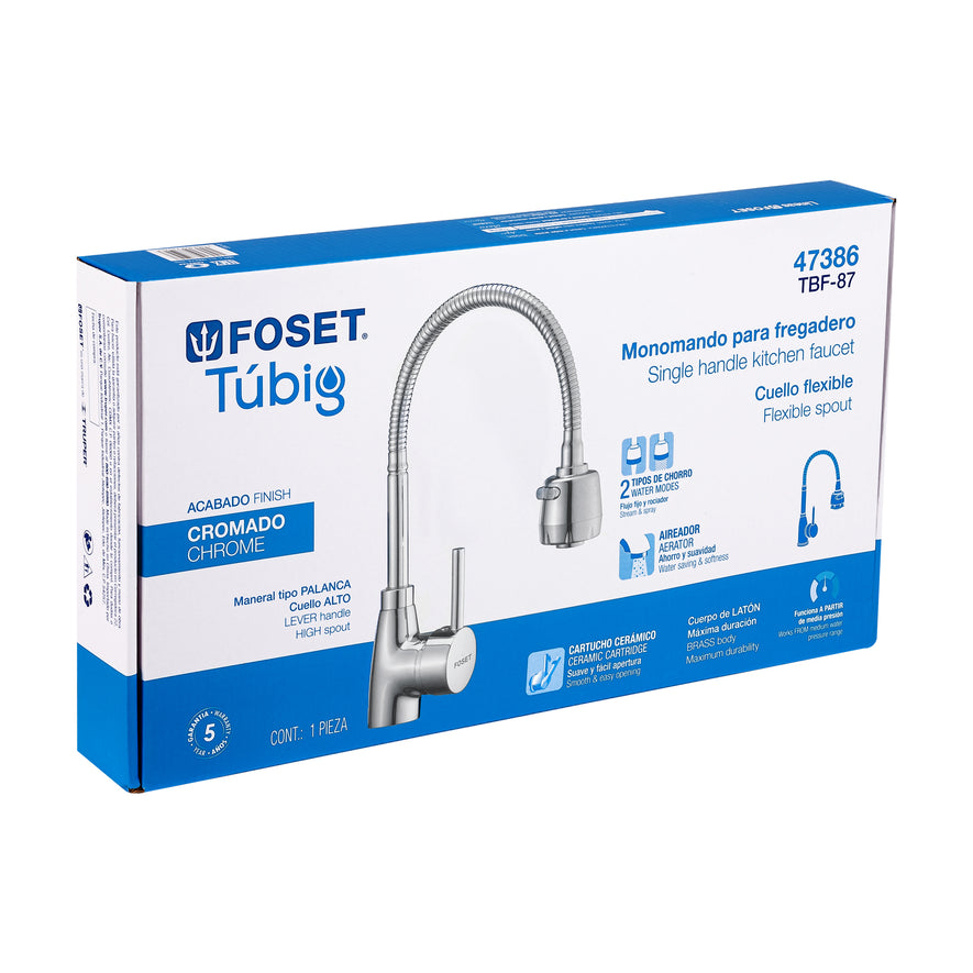Monomando para fregadero con cuello flexible, cromo, Tubig, 47386