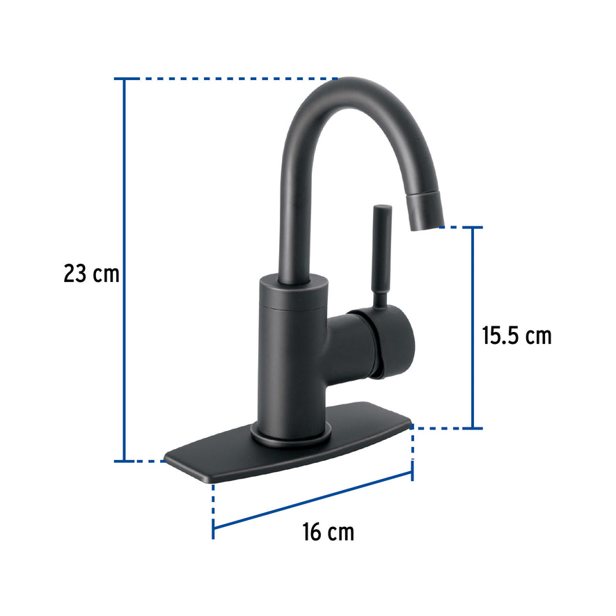 Monomando corto para lavabo, negro mate, Foset Tubig, 46764